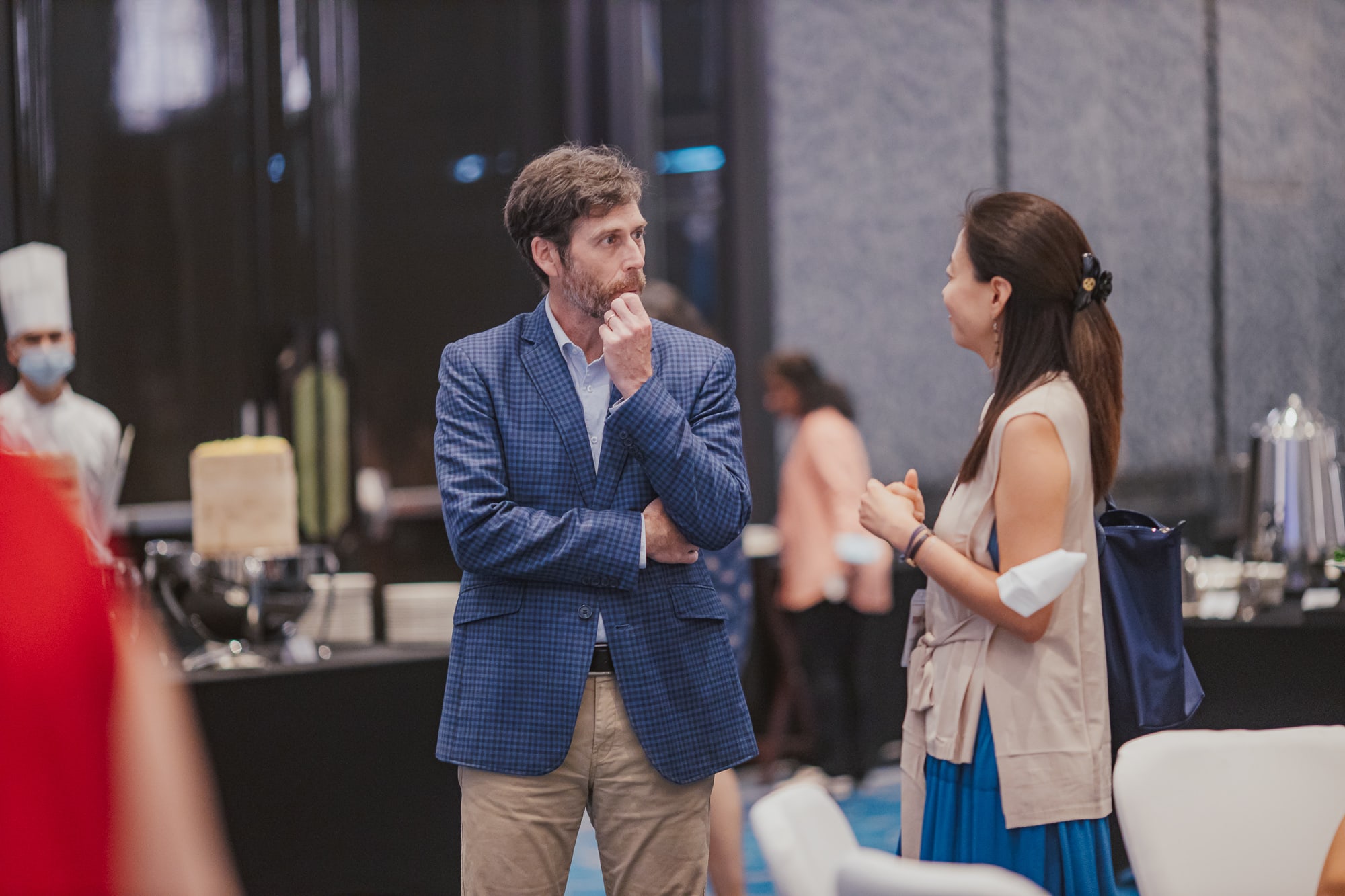 woman and man talking
