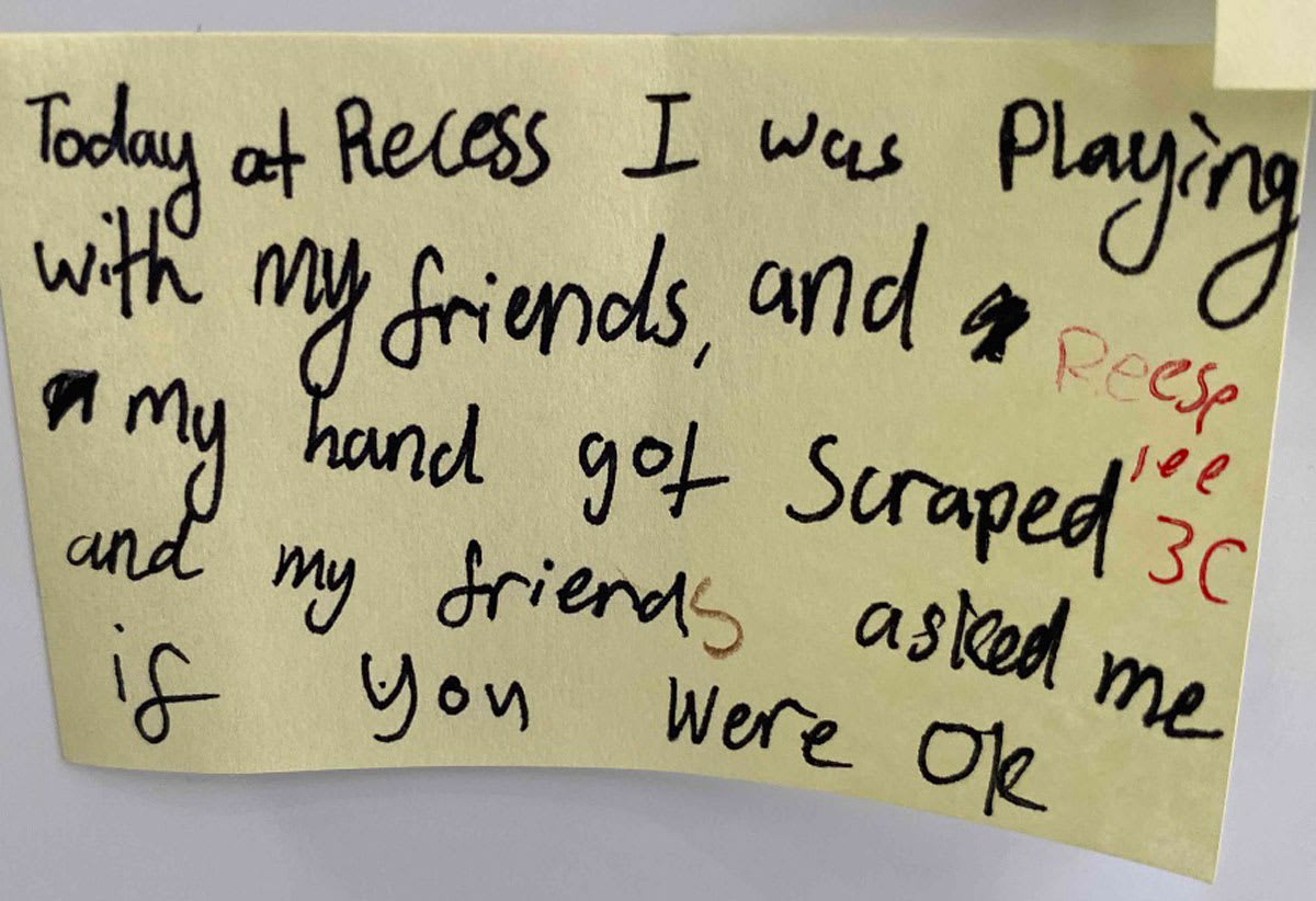 a caring note for a student