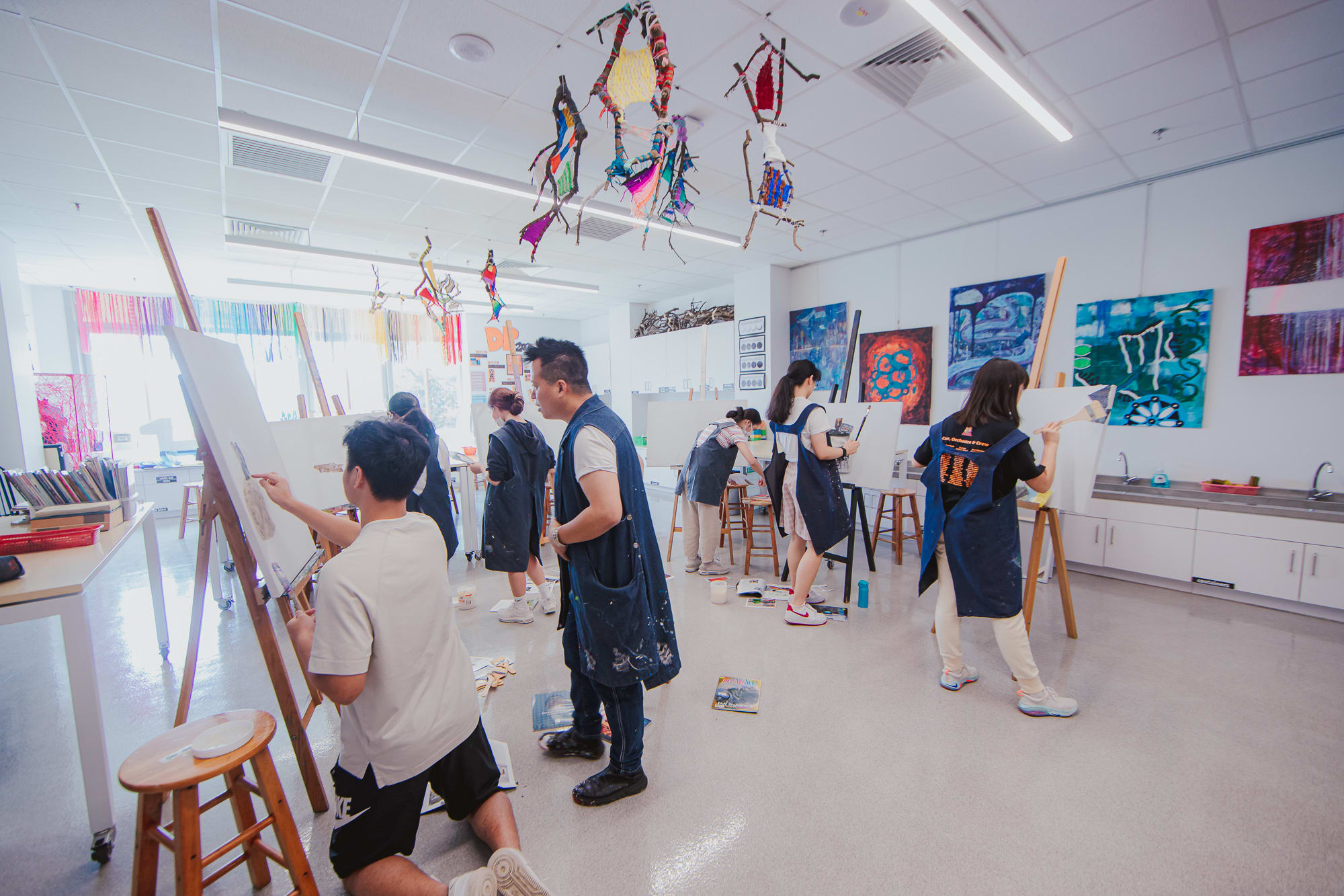 students in art class