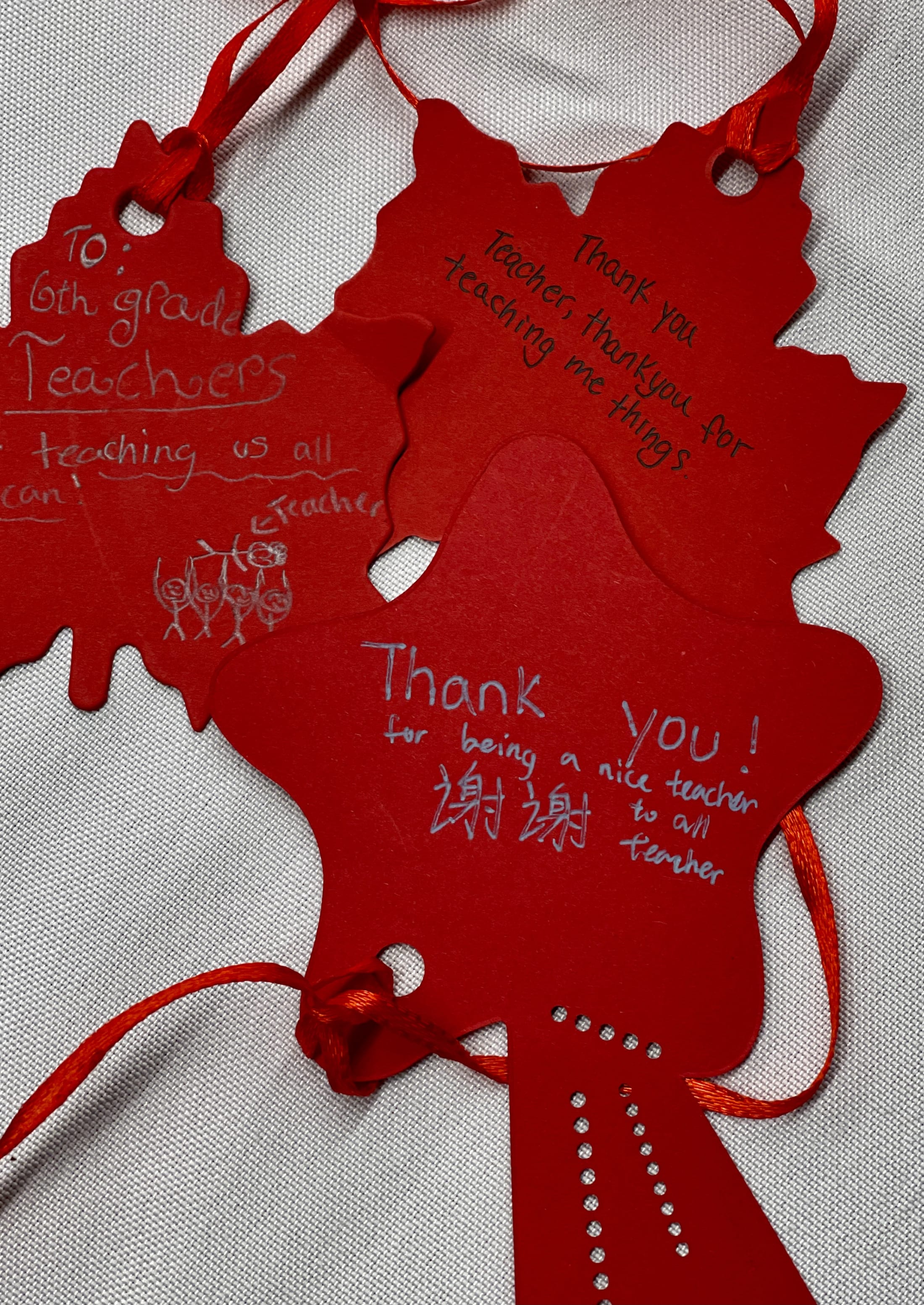 Thank you notes from students at the PTA Appreciation Lunch for AISG Faculty & Staff