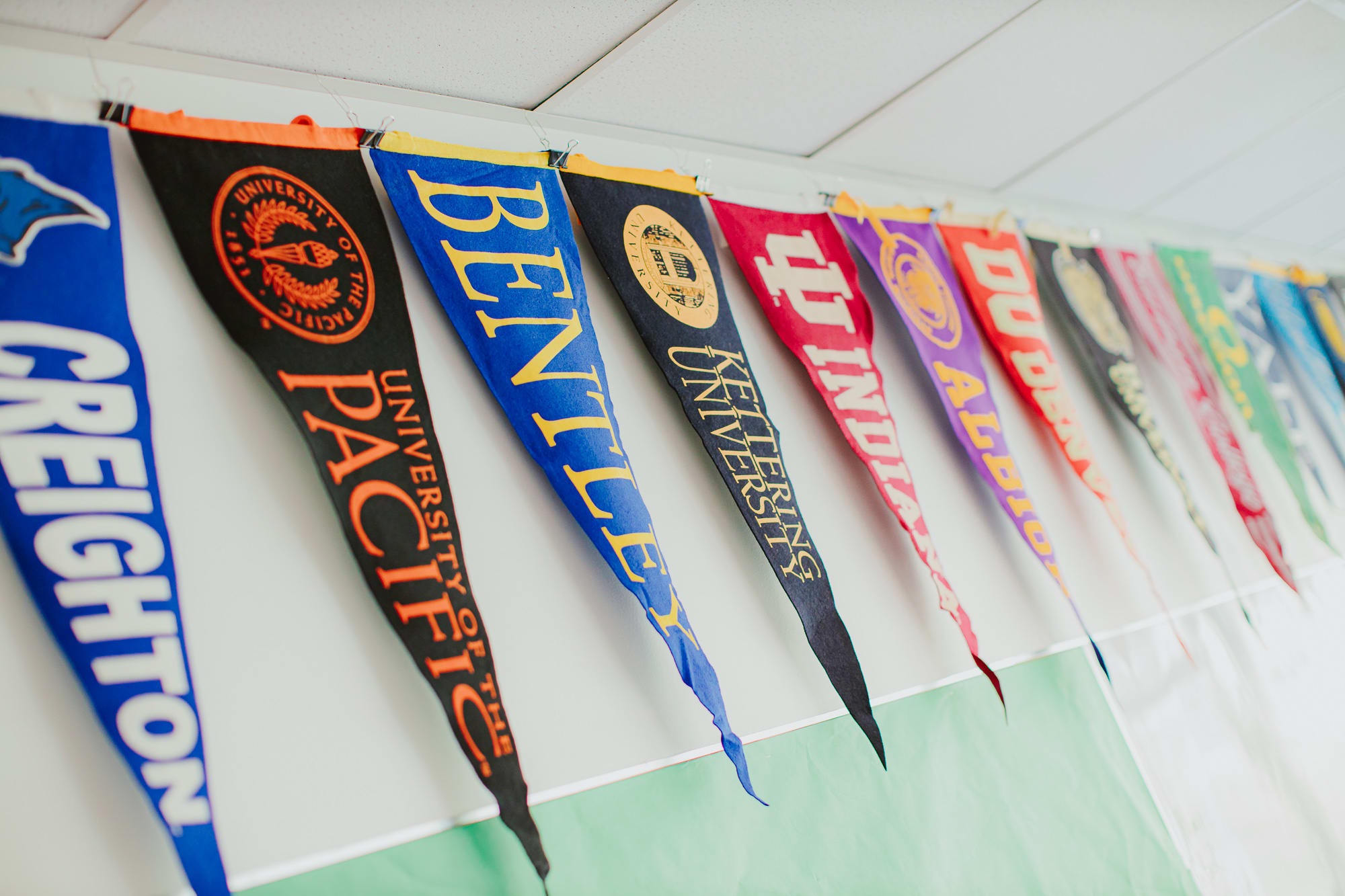 AISG secondary school senior lounge with banners of different colleges