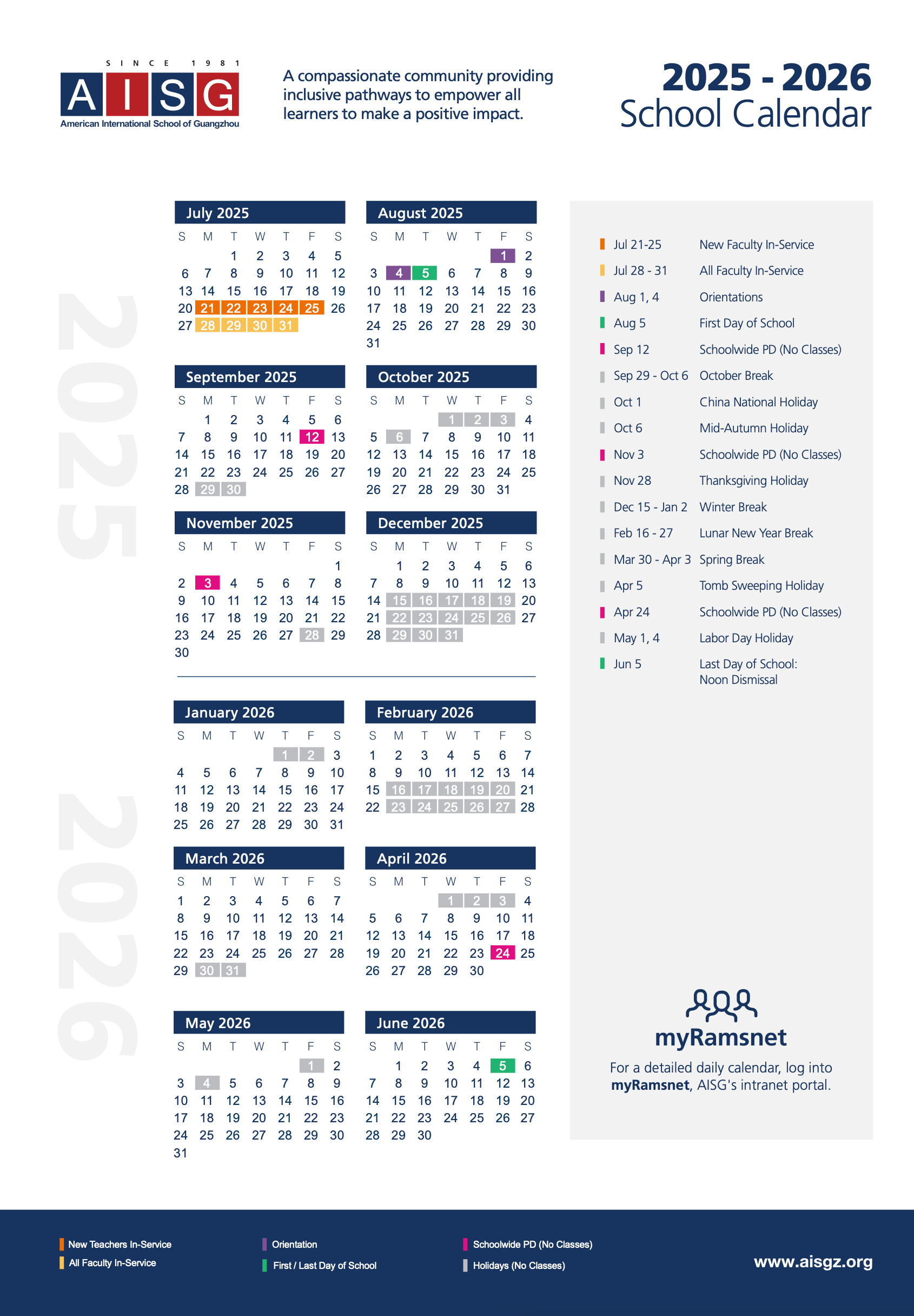 2025- 2026 School Calendar