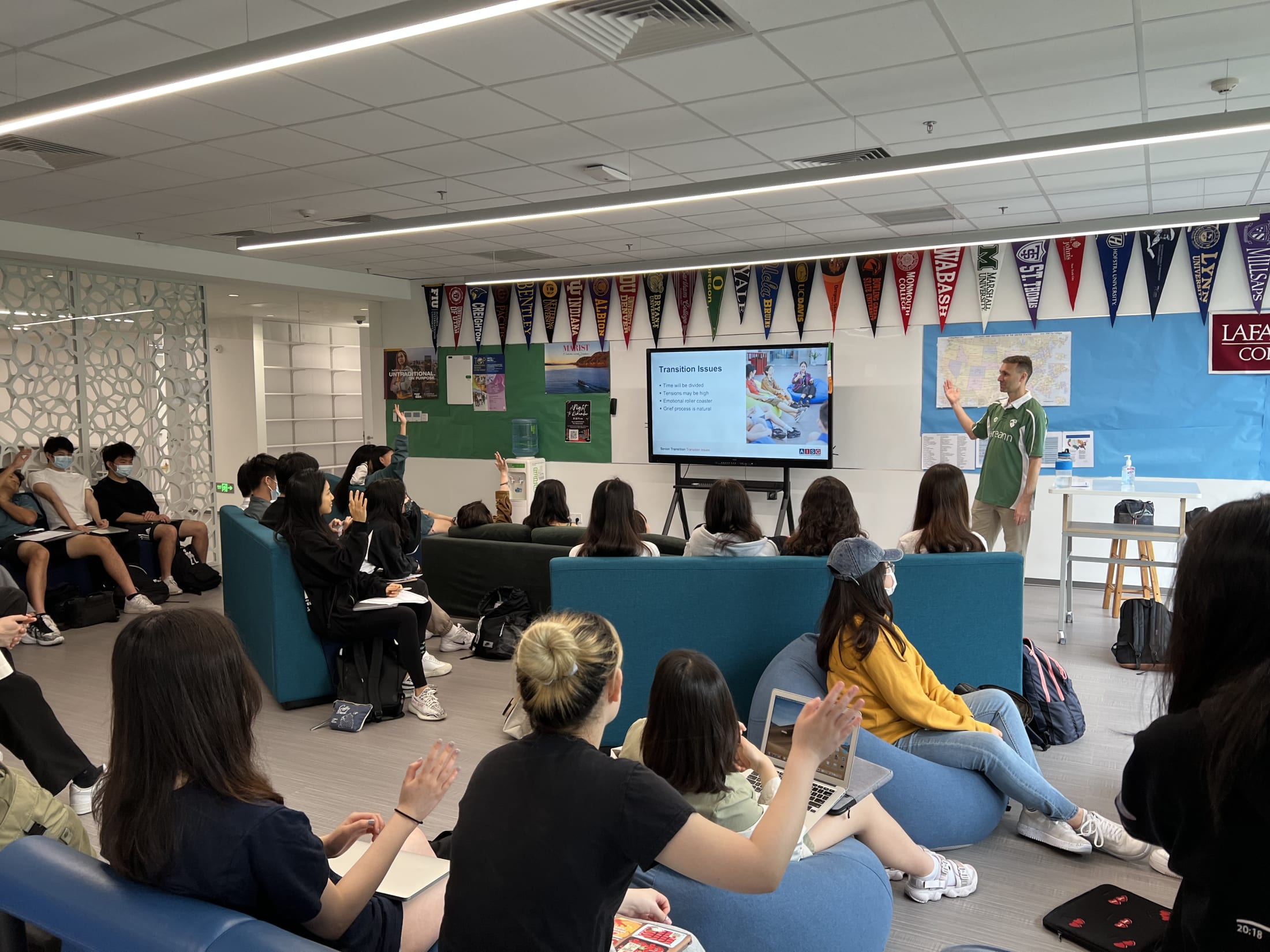 AISG College Counselor giving a presentation to seniors in the Seniors Lounge