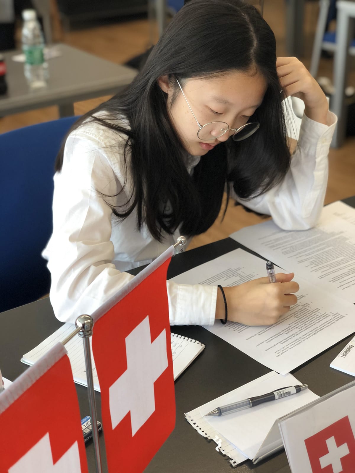 A girl is working on task.