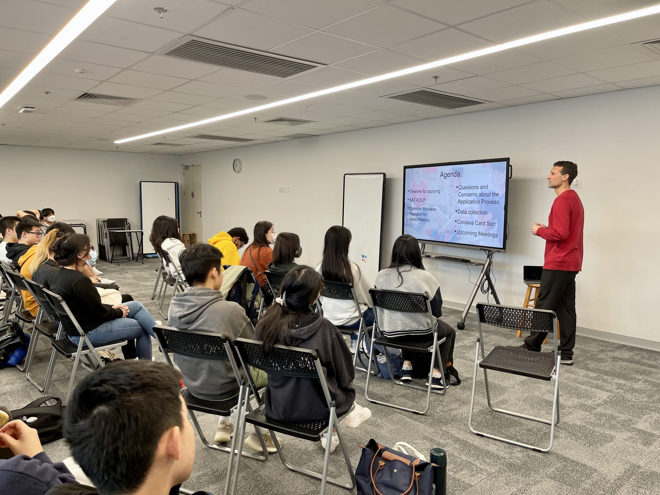 AISG College Counselor giving the juniors a session about college in this Junior Kick Off event