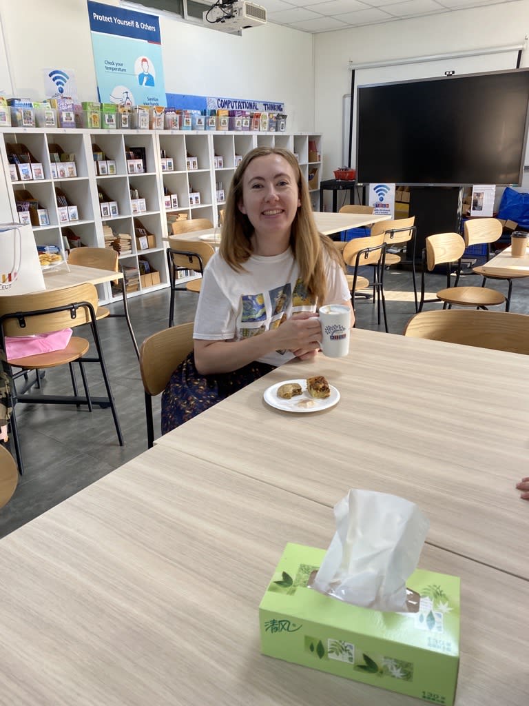 AISG celebrates Teacher Appreciation Week with a teacher enjoying her coffee and snacks