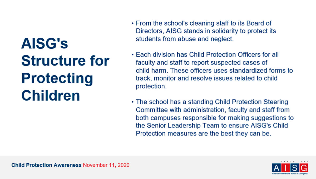 image with text on it describing the AISG structure for protecting children